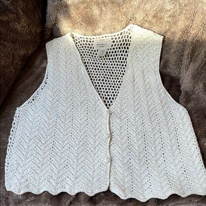 Vintage Cottagecore White Knit Vest-Large